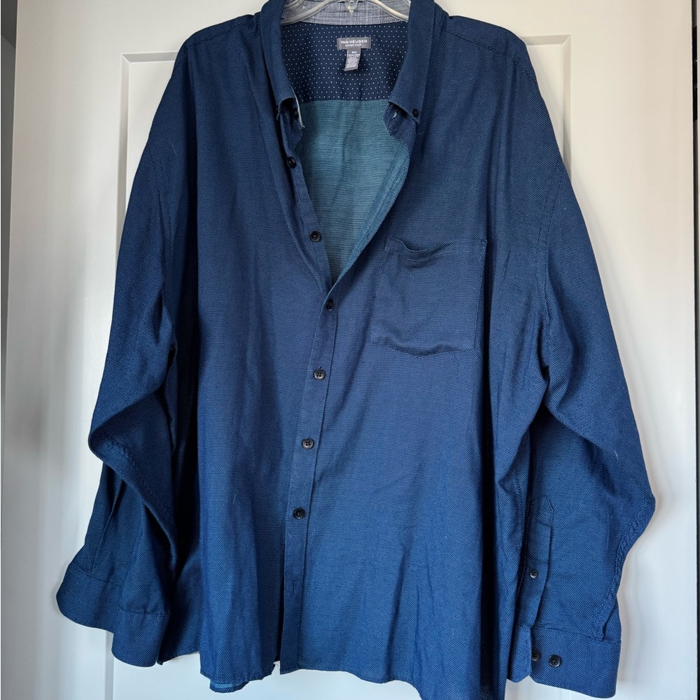 Van Heusen Navy Shirt with Teal Micro Dots